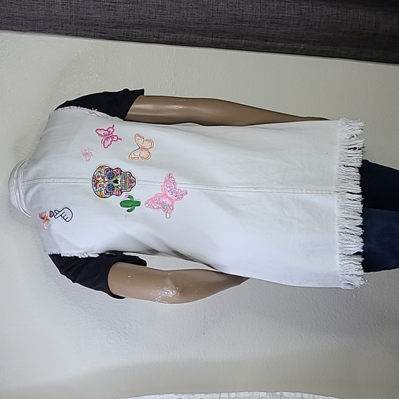 elenza Jackets & Blazers - Vest Size Small/Medium White Distressed Denim Embellished Pink Butterflies  Cute